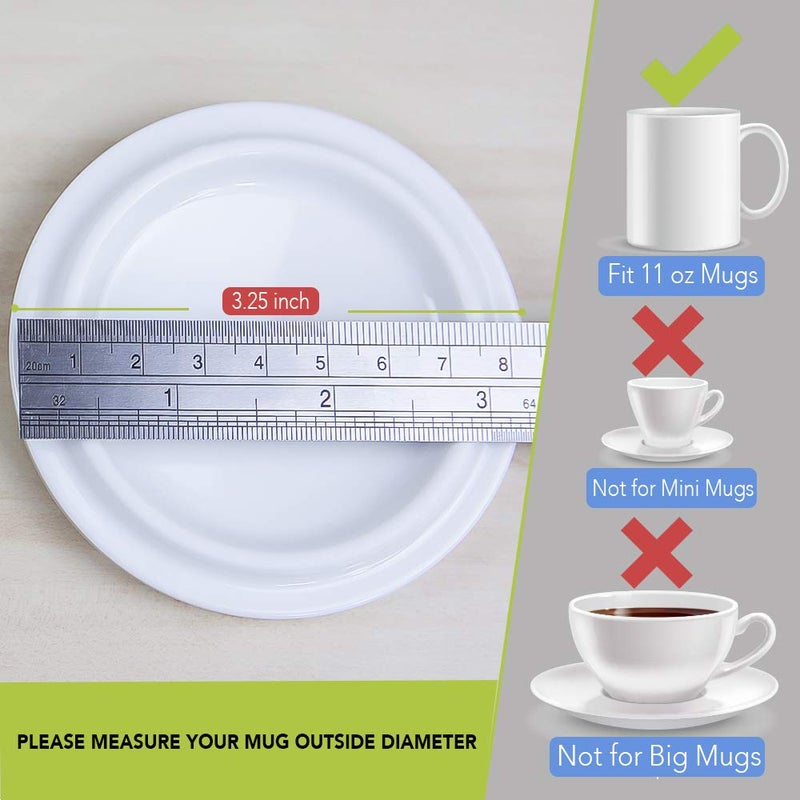 PRINT SUPREMACY 2 Pieces Reusable Mug Lids for Ceramic Mugs, 11 Ounce White Ceramic Cup Lid, Drink Cover for Outdoors, Cup Cover to Keep Warm, Fits Mug with Outside Diameter 3.25 Inch, Best for Hot and Cold Beverage - Image 3